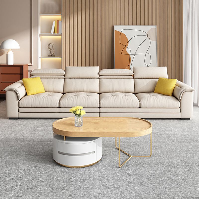 Contemporary Fabric Sofa in Beige Pillow Top Arm Sofa with Bolster Pillows