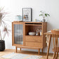 Modern Doors Sideboard Light Brown Pine Solid Wood Buffet Table with 2-Drawer