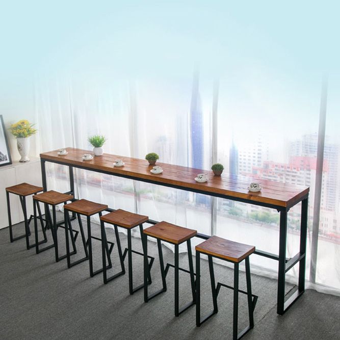 Brown Modern Style Bar Table Solid Wood and Iron Breakroom Bar Table Clearhalo 'Bar Furniture' 'Bar Tables' 'bar_tables' 'furn' 'furn_bar_tables' 'Furniture' 'furniture_bar_tables' 'Kitchen & Dining Furniture' 1200x1200_c92caa83-e121-421e-ac86-b95accf0196b