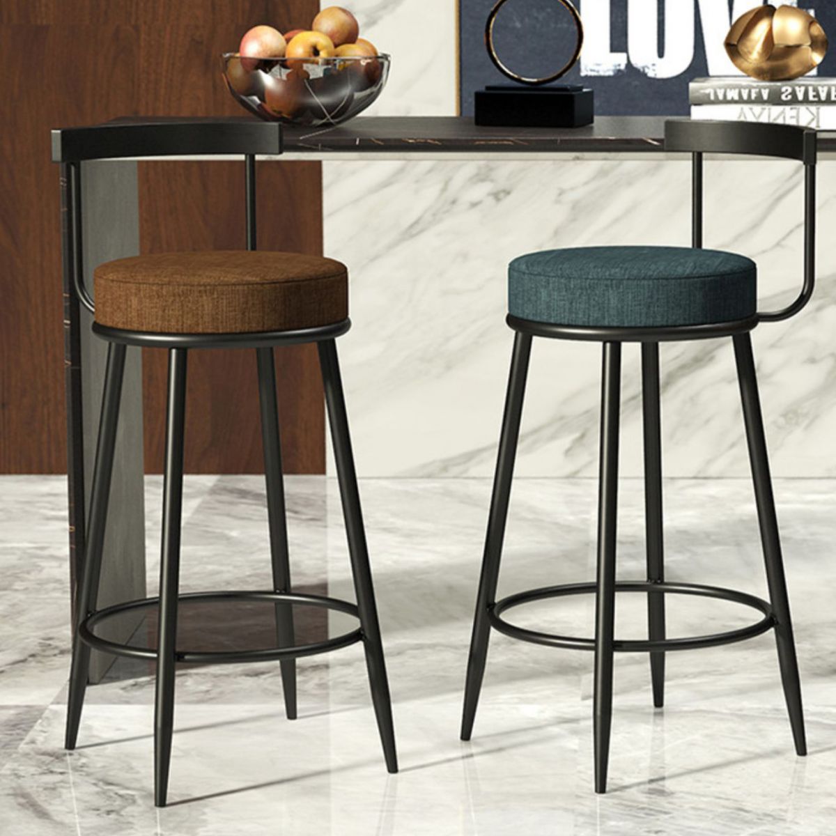 Contemporary  Low Back Home Stool Matte Finish Upholstered Bar Stools