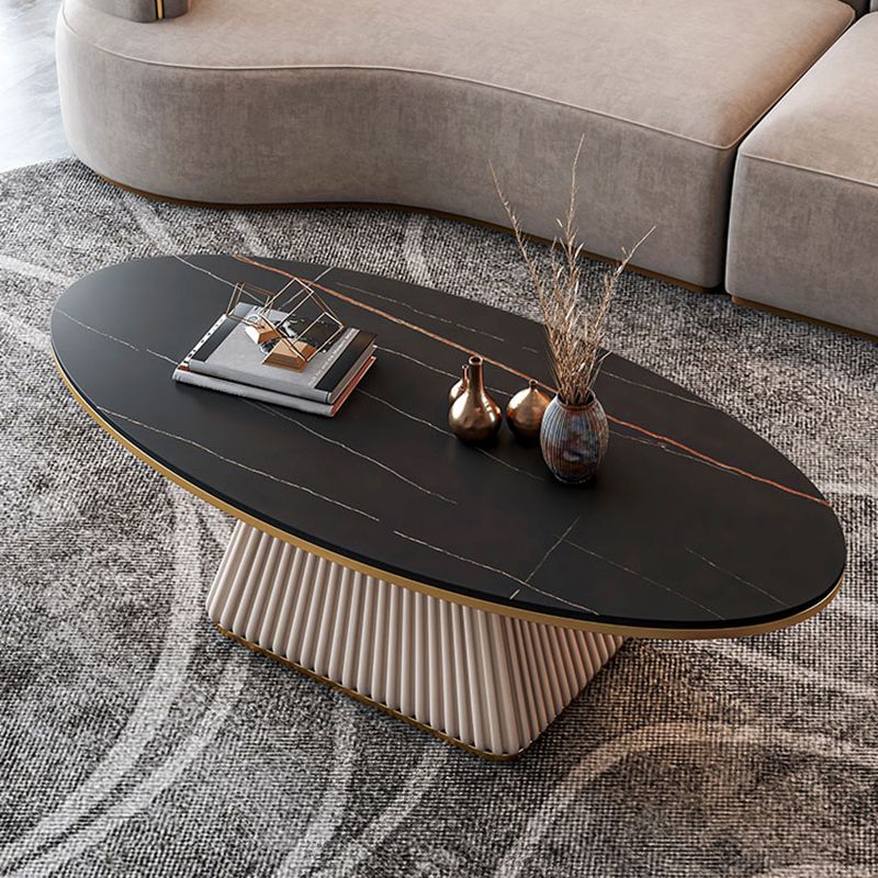 17.7"H Modern Metal Frame Single Foot Base Slate Oval Coffee Table Clearhalo 'Coffee & Accent Tables' 'Coffee Tables' 'coffee_tables' 'furn' 'furn_coffee_tables' 'Furniture' 'Living Room Furniture' 1200x1200_c934c1f0-f47d-44fd-ae09-4f3465594354