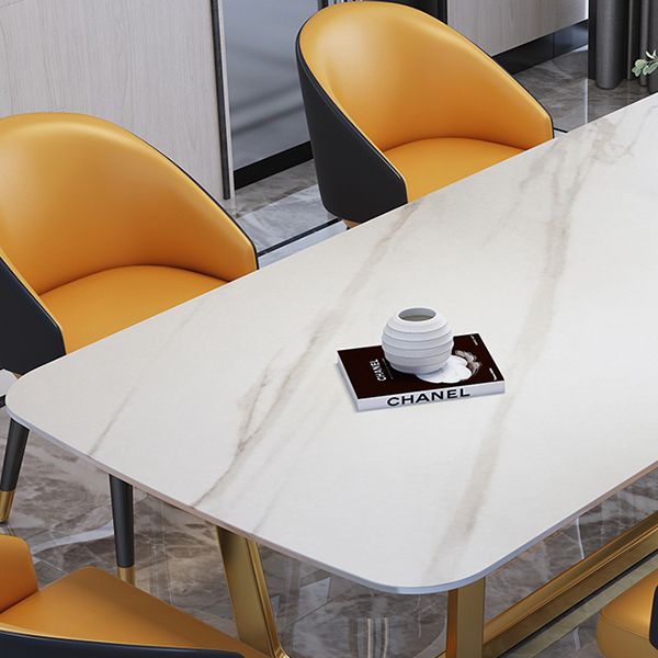 Luxury Sintered Stone Top Table Rectangle Table with Gold Trestle Base Clearhalo 'Dining Tables & Seating' 'Dining Tables' 'dining_table' 'furn' 'furn_dining_table' 'Furniture' 'furniture_dining_table' 'Kitchen & Dining Furniture' 'kitchen' 'kitchen_dining_table' 1200x1200_c938eec6-8383-4e4f-9cf6-b068237e5e4f