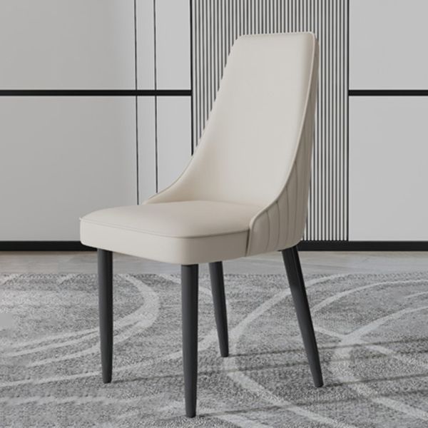 Faux Leather Dining Chairs Modern Parsons Armless Chair with Black Legs