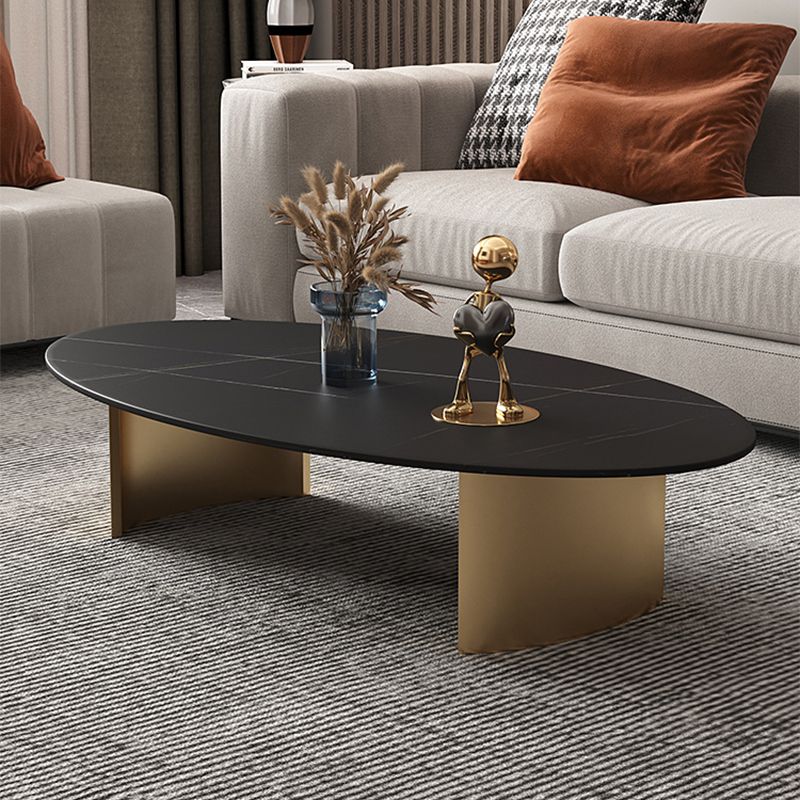 Oval Slate Coffee Table Glam 2 Legs Coffee Cocktail Table, 15.74" High Clearhalo 'Coffee & Accent Tables' 'Coffee Tables' 'coffee_tables' 'furn' 'furn_coffee_tables' 'Furniture' 'Living Room Furniture' 1200x1200_c9393b9a-0186-4ab1-9e03-dfb55ae2a636