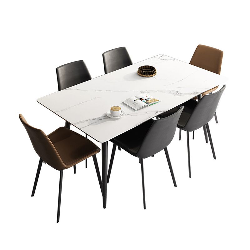 Stone Top Dining Table Rectangle Modern Dining Table with 4 Black Legs Clearhalo 'Dining Tables & Seating' 'Dining Tables' 'dining_table' 'furn' 'furn_dining_table' 'Furniture' 'furniture_dining_table' 'Kitchen & Dining Furniture' 'kitchen' 'kitchen_dining_table' 1200x1200_c93947b2-d6ac-4a14-8c87-a991b2807881