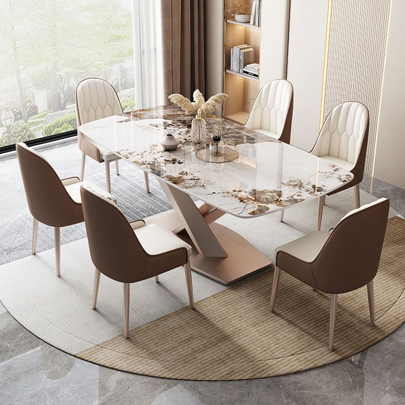 Modern Dining Set 1/5/7 Pcs Sintered Stone Top Table with Dining Upholstered Chairs Clearhalo 'Dining Room Sets' 'Dining Tables & Seating' 'dining_room_set' 'furn' 'furn_dining_room_set' 'Furniture' 'Kitchen & Dining Furniture' 1200x1200_c93c8a10-3bc1-41e4-9bee-bf541a85c3a4