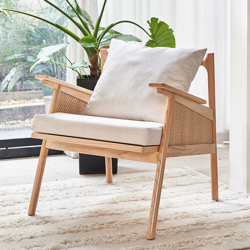 Scandinavian Solid Wood Accent Armchair with Pillow Back and 4 Legs