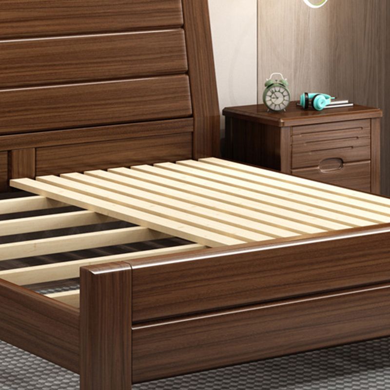 84.65 inch Wide Scandinavian Bed Frame Solid Wood Espresso Bed with Headboard