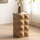 Rustic Solid Wood End Table Drum Square Shape Accent Side Table