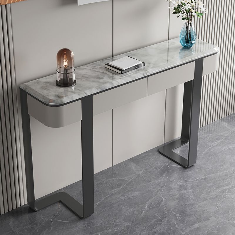 Contemporary Console Accent Table Scratch Resistant with Stone Top for Hall