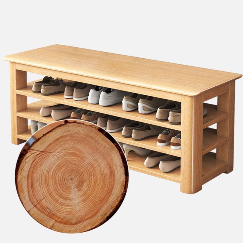 Modern Rubber Wood Bench Rectangle Home Storage Seating Bench with Shelves Clearhalo 'Benches' 'Chairs & Seating' 'furn' 'furn_benches' 'Furniture' 'Living Room Furniture' 1200x1200_c9569b05-6a64-4a18-9c8f-79d8732e6c51
