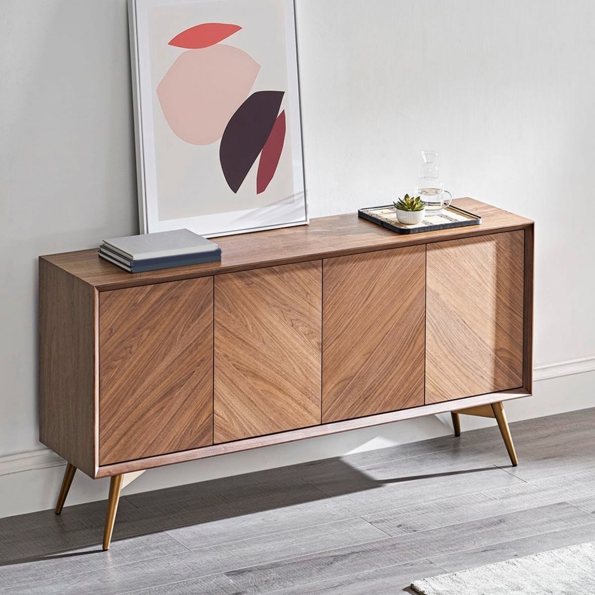 Glam Eiche Dining Buffet Braunes Buffet Tisch mit Türen zum Esszimmer