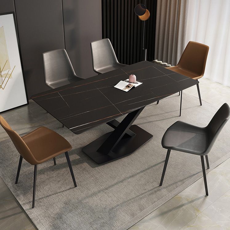 Rectangle Traditional Luxury Dining Table Sintered Stone Table with Black Metal Pedestal Base Clearhalo ' dining_table' 'Dining Tables & Seating' 'Dining Tables' 'furn' 'furn_dining_table' 'Furniture' 'furniture_dining_table' 'Kitchen & Dining Furniture' 'kitchen&dining_furn' 'kitchen' 'kitchen_dining_table' 1200x1200_c9598a63-c662-4444-a2ce-e938b4709727