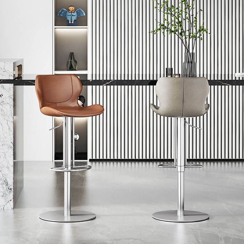 Faux Leather Barstool Adjustable Height Swivel Barstool with Footrest