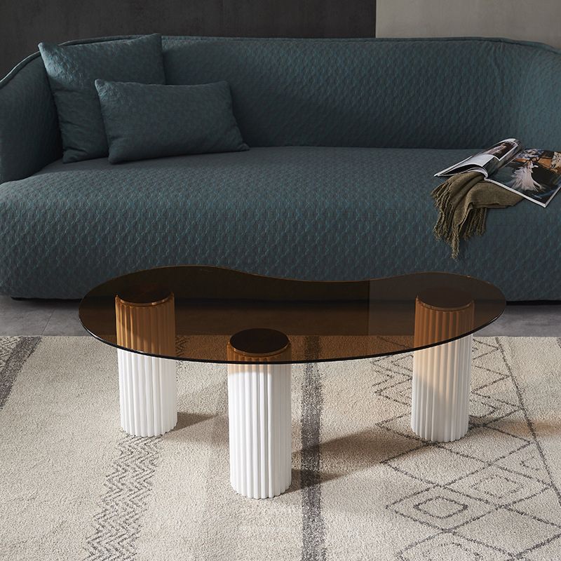 Free Form Glass Top Coffee Table with 3 Steel Legs Single Coffee Table Clearhalo 'Coffee & Accent Tables' 'Coffee Tables' 'coffee_tables' 'furn' 'furn_coffee_tables' 'Furniture' 'Living Room Furniture' 1200x1200_c95c83af-d040-459d-8022-f00395191d38