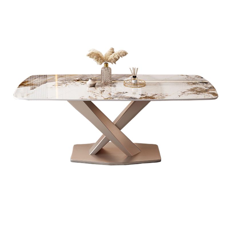 Mesa de comedor de estilo moderno, mesa rectangular con base metálica para comedor