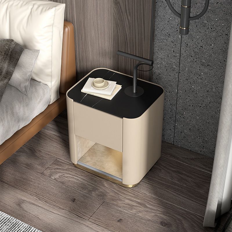 Contemporary Stone Top 1-Drawer, 1 Shelf Nightstand 21.65" Tall Nightstand Clearhalo 'Bedroom Furniture' 'furn' 'furn_night_stand' 'Furniture' 'night_stand' 'Nightstands' 1200x1200_c9615ded-abb0-4e4a-a0d6-8f919a3cb94d