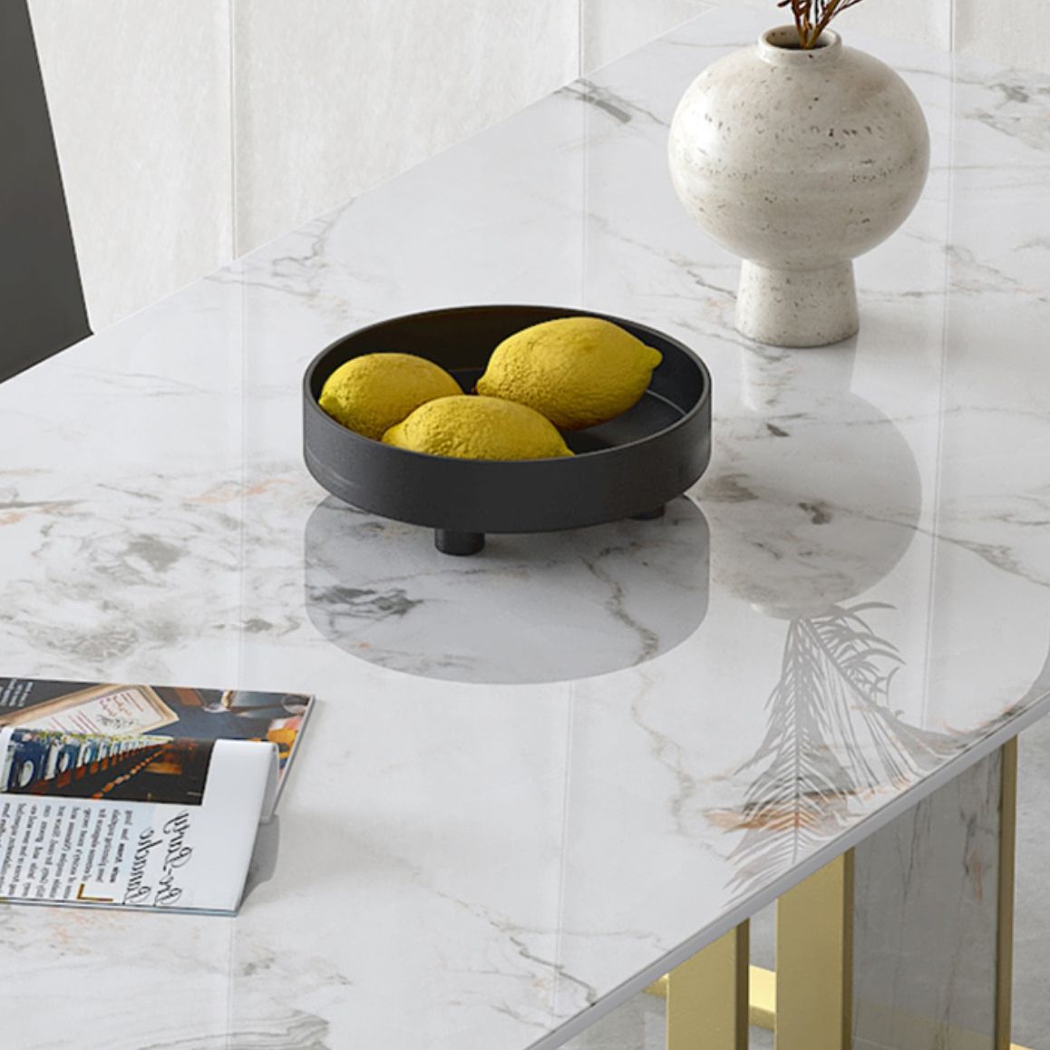 Juego de comedor de estilo glamoroso 1/5/7 PCS Juego de comidas con mesa de piedra rectangular