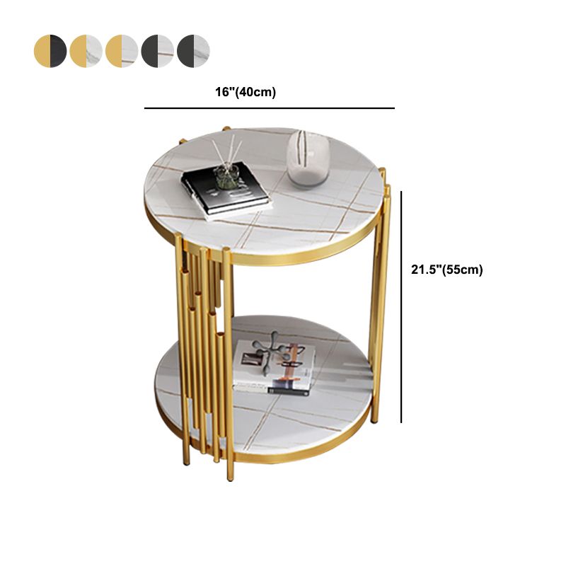 21.65" Tall Round Slate Top Side Table Iron Frame End Table with Shelf