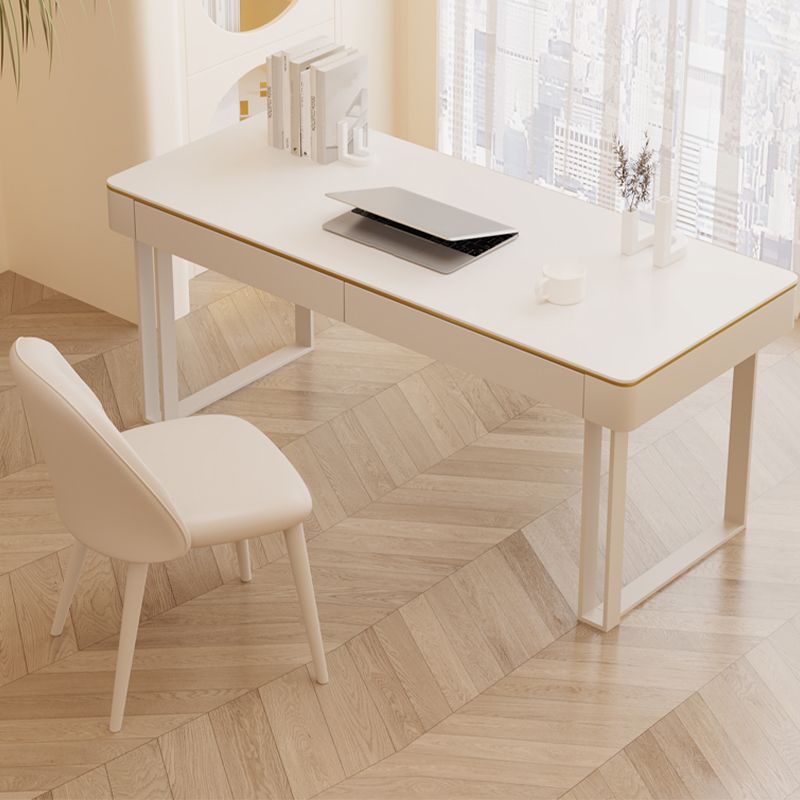 Contemporary Wooden White Office Desk Sled Base Type Writing Desk