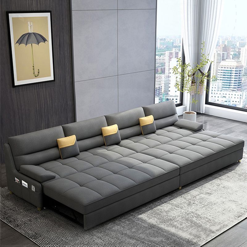 39"H Scandinavian Futon Sofa Bed Folding Gray Leather Futon Sleeper Sofa