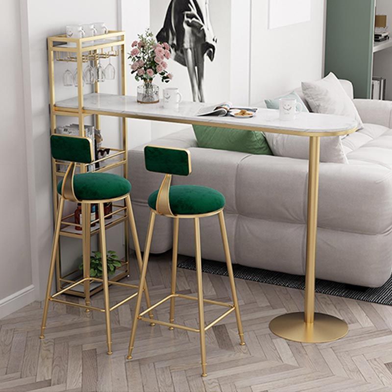 Glam Style Bar Table 42-inch Height Artificial Marble Top and Iron Pedestal Pub Table Clearhalo 'Bar Furniture' 'Bar Tables' 'bar_tables' 'furn' 'furn_bar_tables' 'Furniture' 'furniture_bar_tables' 'Kitchen & Dining Furniture' 1200x1200_c9693ff2-af83-40b0-a301-a6d553430458