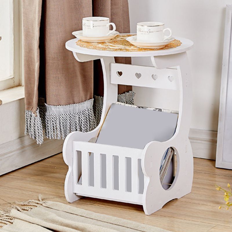 Contemporary Round & Rectangular End Table in White with Storage