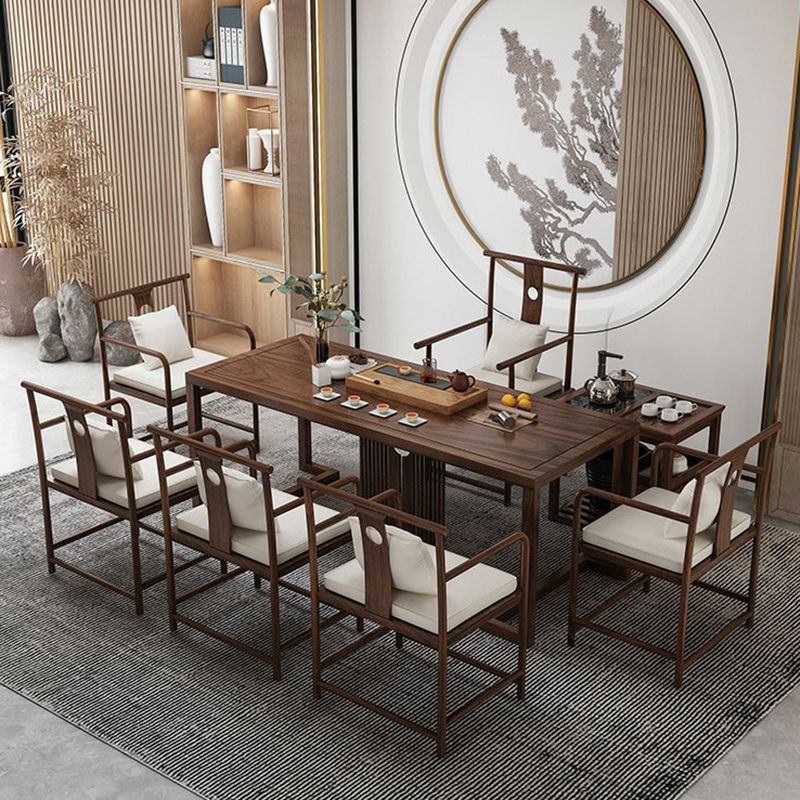 Industrial Elm Wood Dining Table Rectangle Table in Brown with Trestle Base Clearhalo ' dining_table' 'Dining Tables & Seating' 'Dining Tables' 'furn' 'furn_dining_table' 'Furniture' 'furniture_dining_table' 'Kitchen & Dining Furniture' 'kitchen&dining_furn' 'kitchen' 'kitchen_dining_table' 1200x1200_c96d892c-1a30-4095-9dce-05d607139aa0