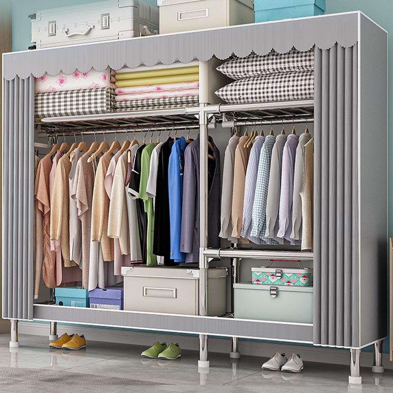 Contemporary Wardrobe Armoire with Shelves Steel Wardrobe Closet for Home Clearhalo 'Armoires & Wardrobes' 'armoires_wardrobes' 'Bedroom Furniture' 'furn' 'furn_armoires_wardrobes' 'Furniture' 1200x1200_c96e816f-c181-4d47-b0a1-97753c32b314