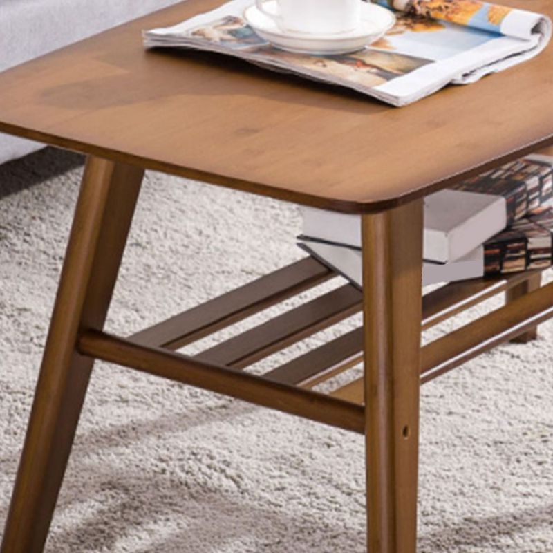 Nordic Style Rectangular Solid Wood Table with Storage Shelf 4 Legs Base Coffee Table