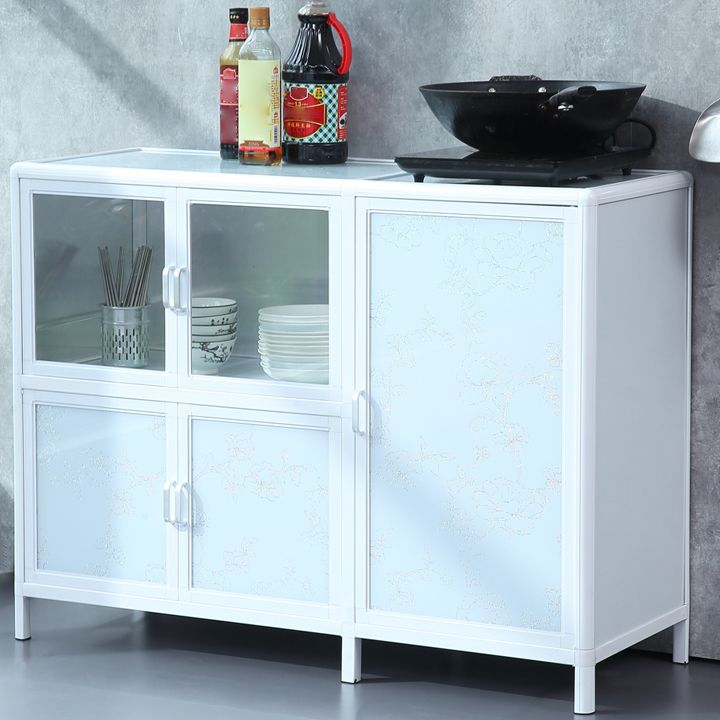 Modern Kitchen White Buffet Sideboard Cabinets Metal Glass Doors Buffet Stand Clearhalo 'buffet_sideboard' 'Buffets & Sideboards' 'furn' 'furn_buffet_sideboard' 'Furniture' 'Kitchen & Dining Furniture' 1200x1200_c97cc3b1-6f88-4214-b705-8b75c0296788