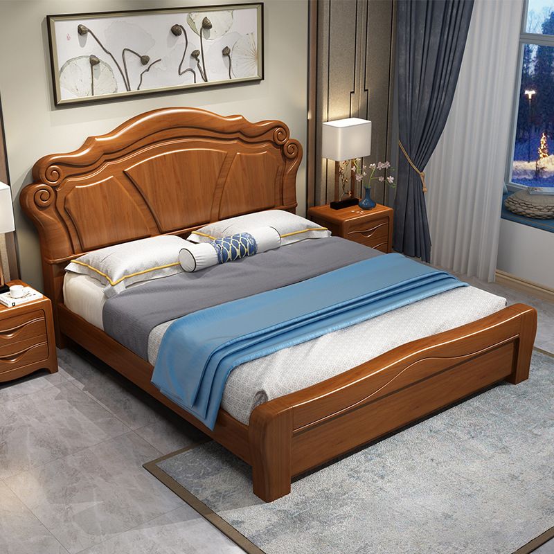 Traditional Panel Camelback with Headboard Pine Wood Standard Bed