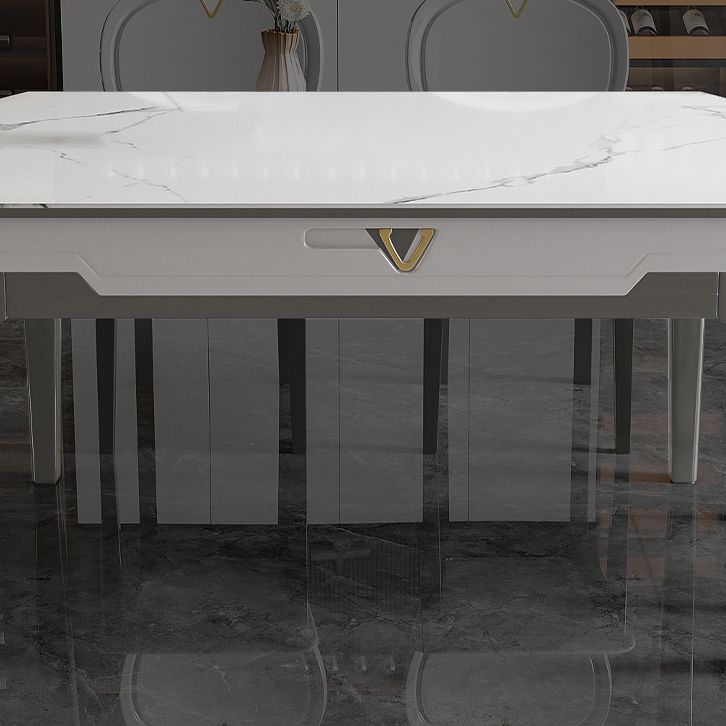 Modern Extendable Dining Table White Round Stone Tabletop for Home Clearhalo 'Dining Tables & Seating' 'Dining Tables' 'dining_table' 'furn' 'furn_dining_table' 'Furniture' 'Kitchen & Dining Furniture' 1200x1200_c97ebe6c-7117-4767-ae23-cdd1c3715a5e
