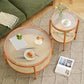 Modern Glass Top Solid Wood 4 Legs Round Double Tier Living Room Side Table