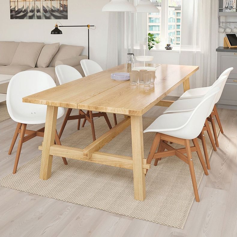 Simple Solid Wood Rectangle Shape Dining Table Khaki Standard Dining Table with Trestle Base Clearhalo ' dining_table' 'Dining Tables & Seating' 'Dining Tables' 'furn' 'furn_dining_table' 'Furniture' 'furniture_dining_table' 'Kitchen & Dining Furniture' 'kitchen&dining_furn' 'kitchen' 'kitchen_dining_table' 1200x1200_c9897789-3749-4286-bbd8-4b89630bb709