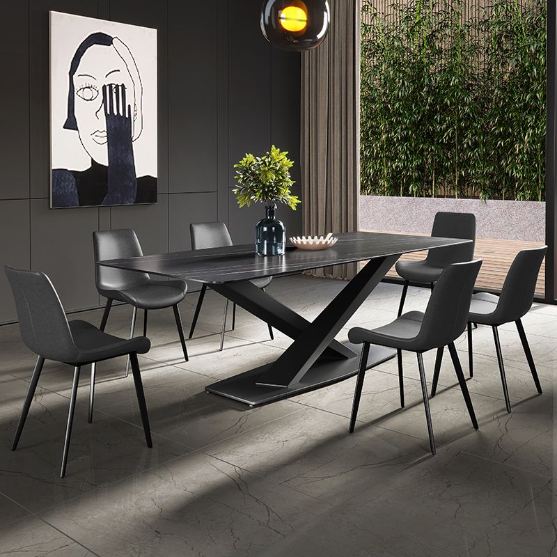 Modern Sintered Stone Dining Room Set with Rectangle Top and Black Base Furniture Clearhalo 'Dining Room Sets' 'Dining Tables & Seating' 'dining_room_set' 'furn' 'furn_dining_room_set' 'Furniture' 'furniture_dining_room_set' 'Kitchen & Dining Furniture' 'kitchen&dining_furn' 'kitchen' 1200x1200_c98b2d72-5277-4c5d-a483-74e964107096