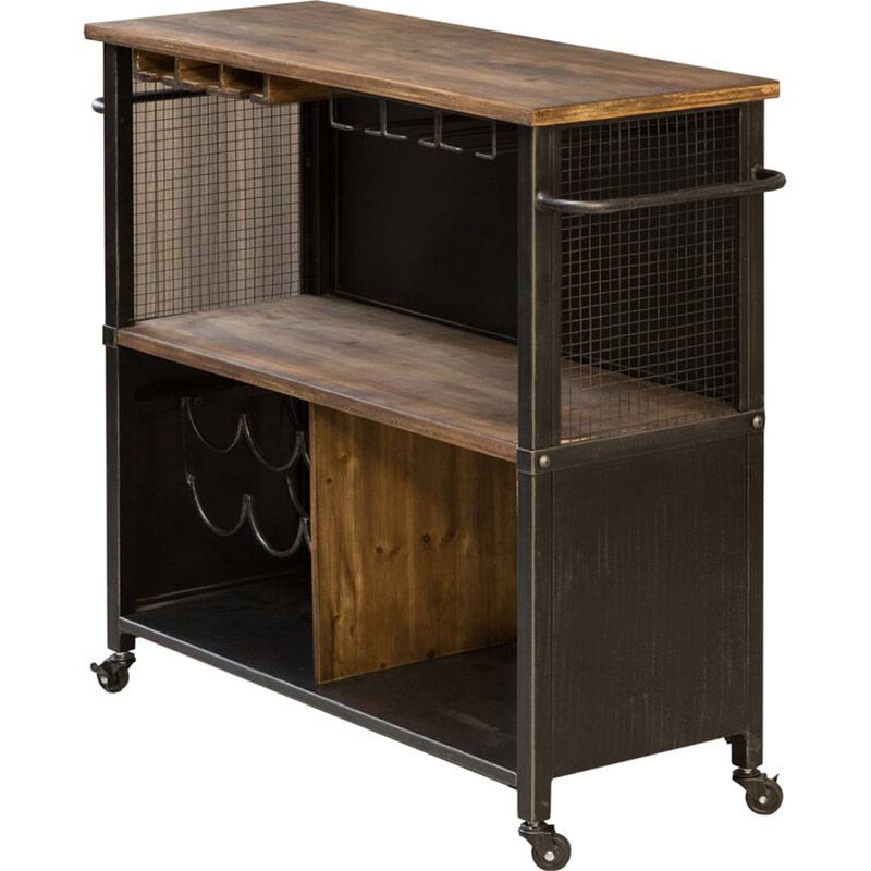 Modern Open Storage Kitchen Trolley Rolling Prep Table with Wine Storage Clearhalo 'furn' 'furn_kitchen_islands_carts' 'Furniture' 'Kitchen & Dining Furniture' 'Kitchen Islands & Carts' 'kitchen_islands_carts' 1200x1200_c98bec13-b307-4cf6-84ba-0135f9c261eb