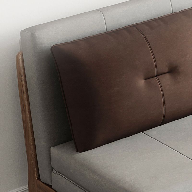 Faux Leather Armless Sofa Bed Sewn Pillow Back Sofa Bed in Grey