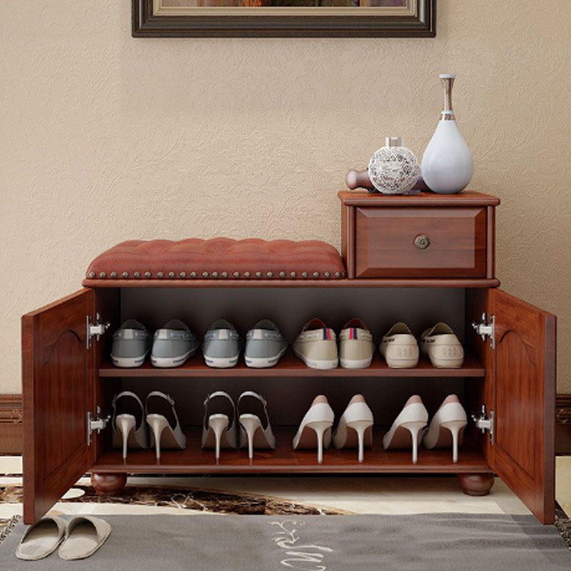 Rubberwood Seating Bench Cushioned 14" W Rectangle Shoe Storage Entryway Bench Clearhalo 'Benches' 'Chairs & Seating' 'furn' 'furn_benches' 'Furniture' 'Living Room Furniture' 1200x1200_c98f4ffe-264f-4523-92e8-efc7187365ab