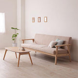 Solid Wood Solid Color Sofa Stationary Sewn Pillow Back Settee for Living Room