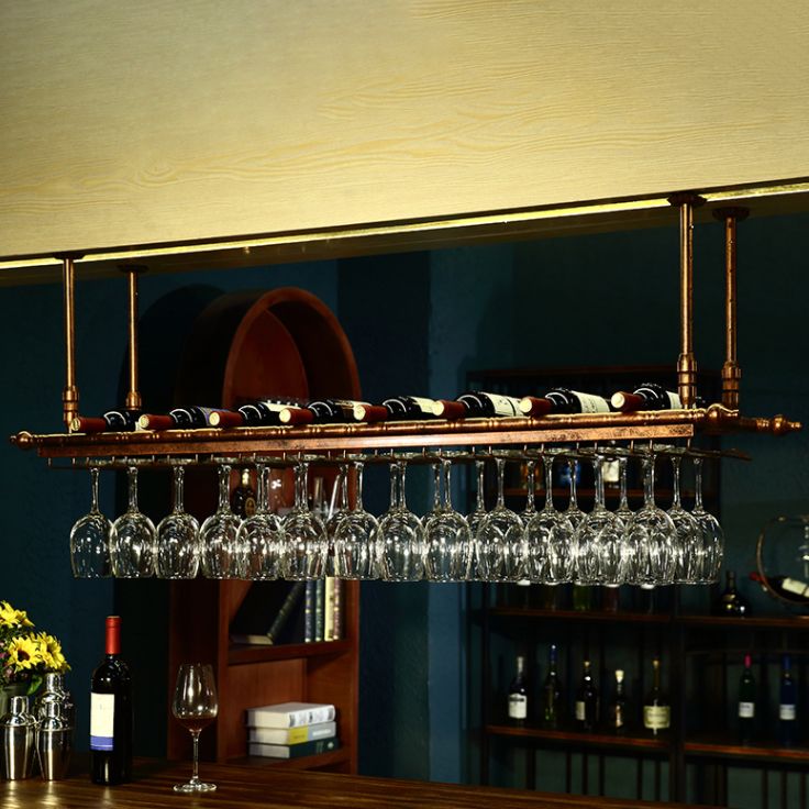 Metal Hanging Wine Holder Rack Modern Wine Rack Kit -59"L x 11.8"W x 3.1"H Clearhalo 'furn' 'furn_wine_racks' 'Furniture' 'Kitchen & Dining Furniture' 'Wine Racks' 'wine_racks' 1200x1200_c9956c62-3d27-4a8b-b9d7-07077121e48c