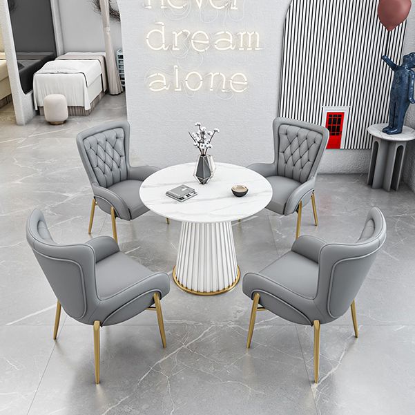 Glam 1/5 Pieces Dining Set Circular Stone Dining Table for Dining Room Clearhalo 'Dining Room Sets' 'Dining Tables & Seating' 'dining_room_set' 'furn' 'furn_dining_room_set' 'Furniture' 'furniture_dining_room_set' 'Kitchen & Dining Furniture' 1200x1200_c9967c9a-d977-41b1-85fc-e242c685e227