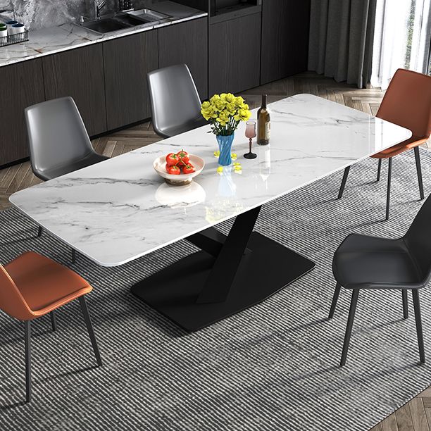 Metal Modern Rectangular Dining Table Sintered Stone Table for Dining Room Clearhalo ' dining_table' 'Dining Tables & Seating' 'Dining Tables' 'Furniture' 'furniture_dining_table' 'Kitchen & Dining Furniture' 'kitchen&dining_furn' 'kitchen' 'kitchen_dining_table' 1200x1200_c997549b-d6d6-4ac9-894c-3531accf941d