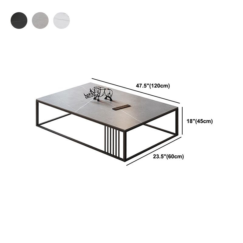 Glam Rectangle Stone Top Coffee Table with Steel Frame Base 1 Piece