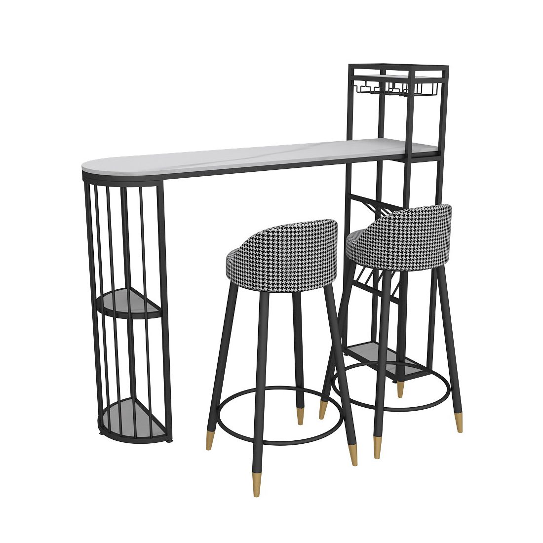 White Stone Glam Indoor Bar Dining Table Iron Double Pedestal Bistro Table with Shelve Clearhalo 'Bar Furniture' 'Bar Tables' 'bar_tables' 'Furniture' 'furniture_bar_tables' 'Kitchen & Dining Furniture' 'kitchen&dining_furn' 'kitchen' 1200x1200_c9989446-8c83-4761-b21c-7e705dd0cec3