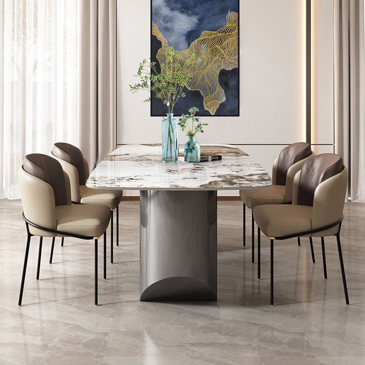Modern Style Dining Table Sintered Stone Rectangle Table with Stainless Steel Base
