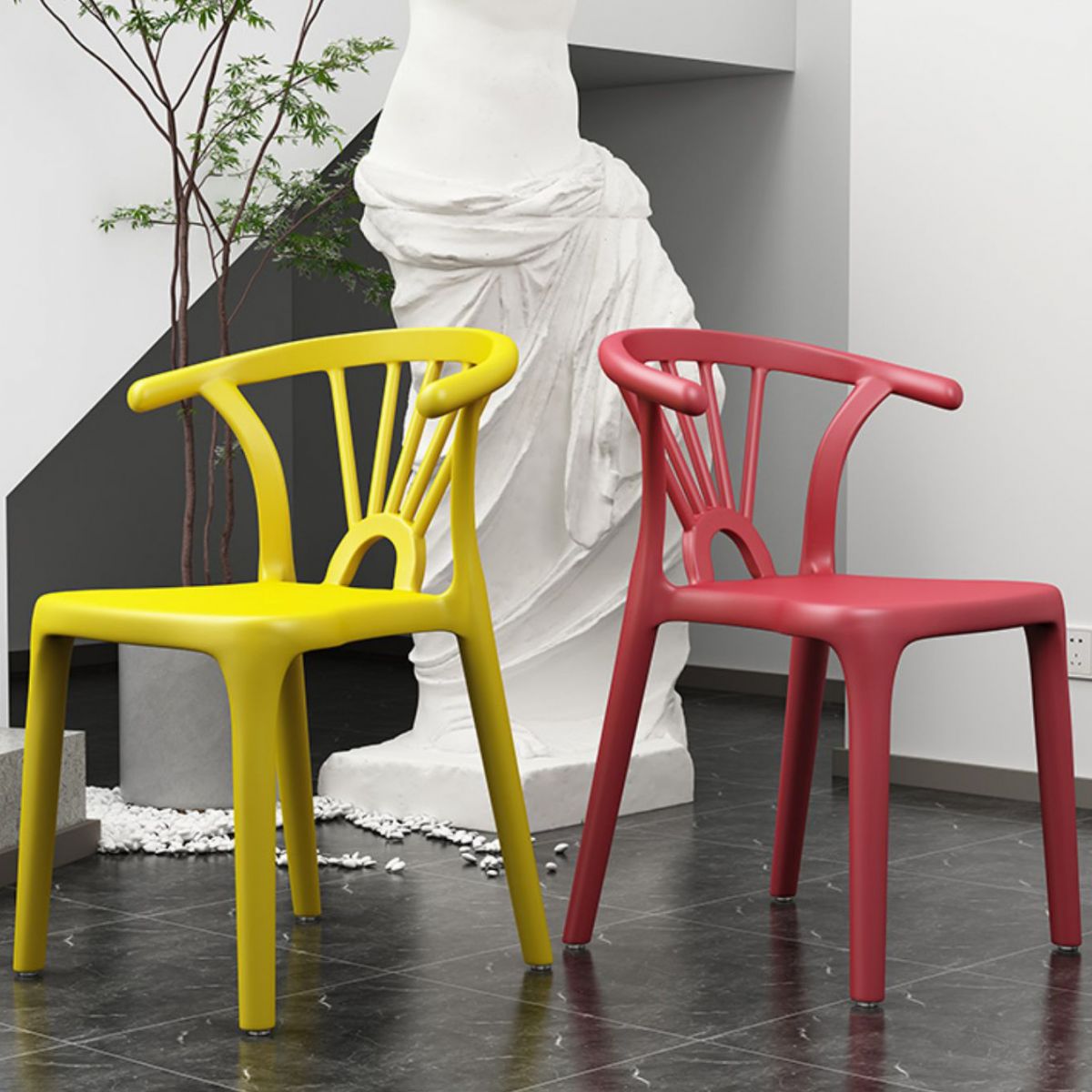 Scandinavian Plastic Side Chair Indoor-Outdoor Windsor Back Chair Clearhalo 'Dining Chairs' 'Dining Tables & Seating' 'dining_chair' 'furn' 'furn_dining_chair' 'Furniture' 'furniture_dining_chair' 'Kitchen & Dining Furniture' 1200x1200_c9a330b4-a0cb-4c8f-8fa2-9ddbb1eb5ca1