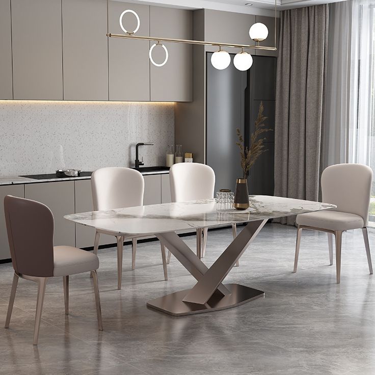 Glam Style Dining Rectangle Table Dining Sintered Stone Table for Home Use Clearhalo 'Dining Tables & Seating' 'Dining Tables' 'dining_table' 'furn' 'furn_dining_table' 'Furniture' 'Kitchen & Dining Furniture' 1200x1200_c9a3a072-7c6e-4506-afa3-25b42d0d4925