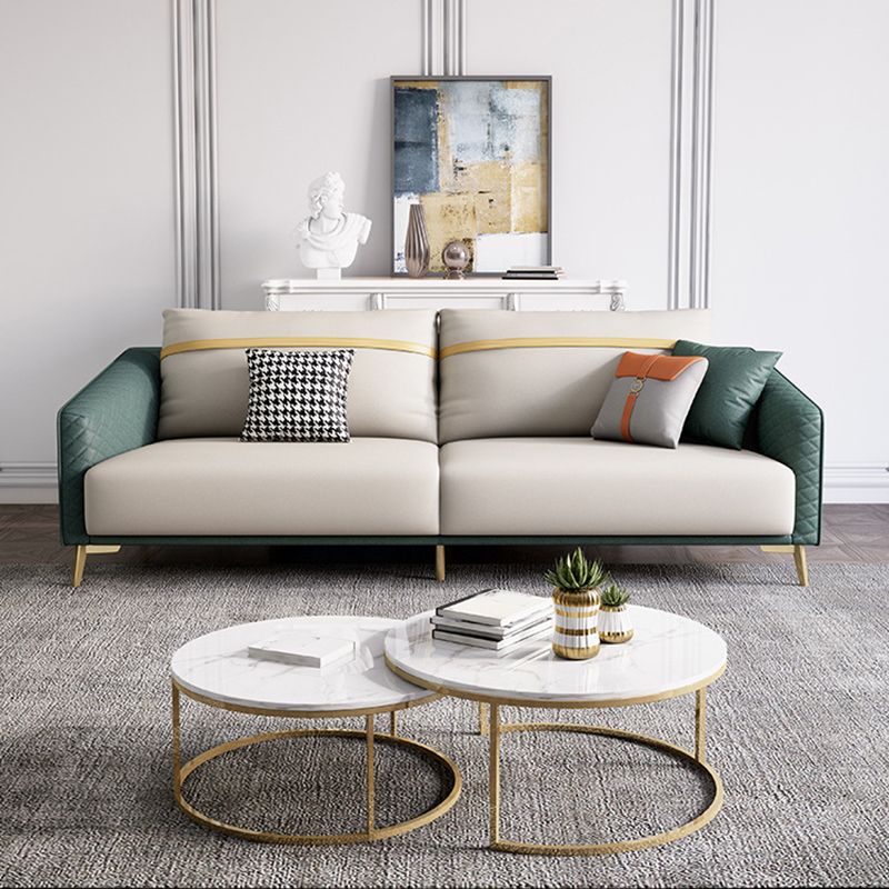 Green Living Room Sofa Sloped Arm Modern Faux Leather Settee with Brass Legs Clearhalo 'furn' 'furn_sofas' 'Furniture' 'furniture_sofas' 'Living Room Furniture' 'Sofa' 'sofas' 1200x1200_c9a68c41-e447-41ad-9606-4bb6d1801591