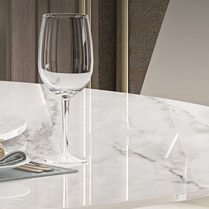 Glossy White Stone Dinette Table with Pedestal Modern Dining Table for Home Clearhalo 'Dining Tables & Seating' 'Dining Tables' 'dining_table' 'furn' 'furn_dining_table' 'Furniture' 'Kitchen & Dining Furniture' 1200x1200_c9a6d122-4543-40ad-8a2f-e6cdecc650b9